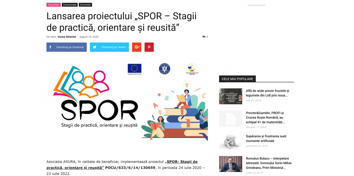 Lansarea proiectului „SPOR – Stagii de practică, orientare și reusită”