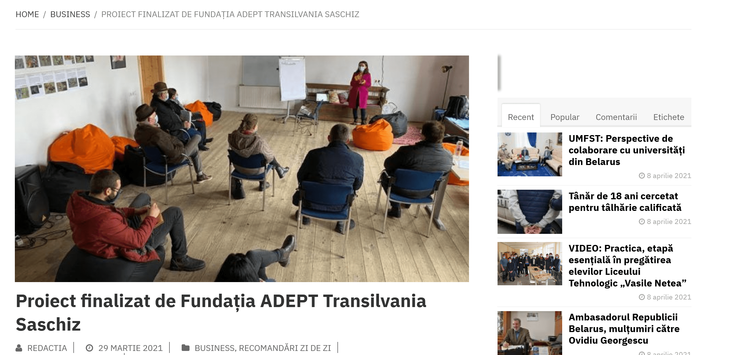 Proiect finalizat de Fundația ADEPT Transilvania Saschiz